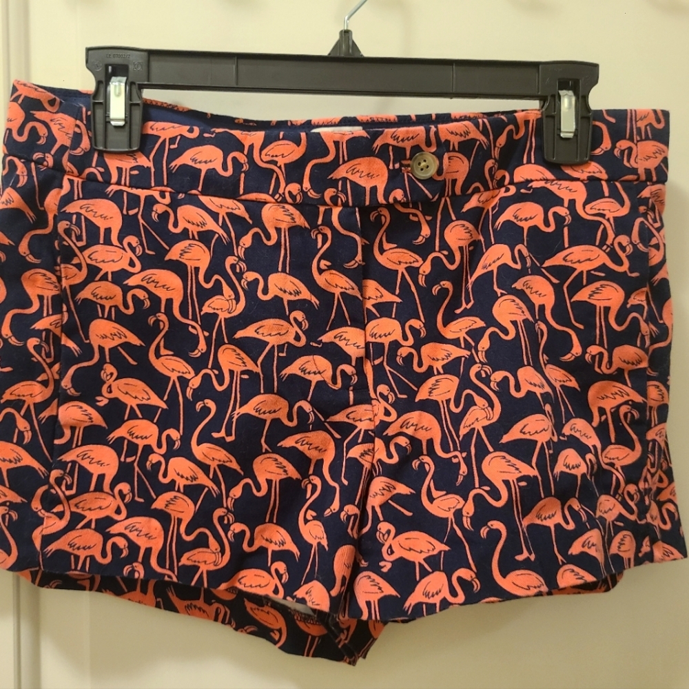 J. Crew Factory Pink Flamingo Print Navy Chino Shorts Women’s Size 4